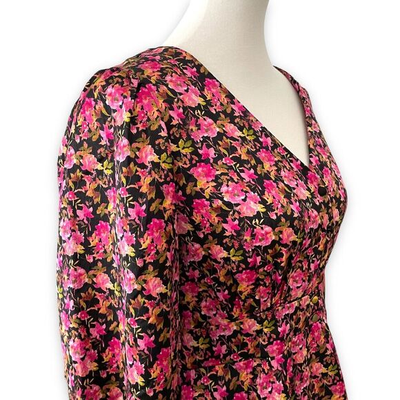 Vero Moda Elly Floral Button Front V-Neck Long Sleeve Mini Dress Size Medium - Picture 5 of 15